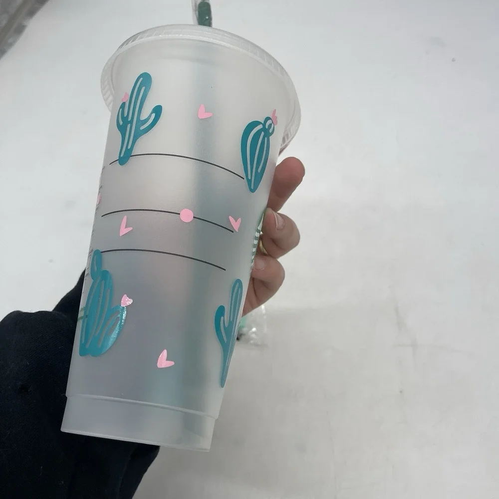 Starbucks Reusable Cup Custom Vinyl Cactus Lover Cute Cold Cup 24 oz New